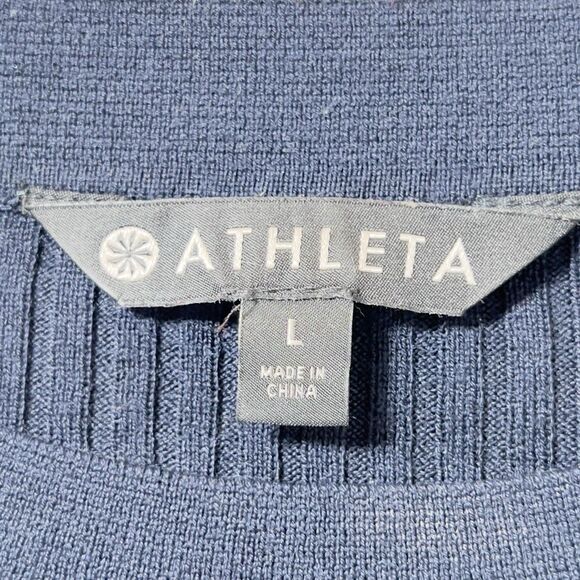 Athleta Crewneck Bayside Ribbed Sweater Top Sz L Blue Striped Merino Wool Blend - Picture 6 of 12